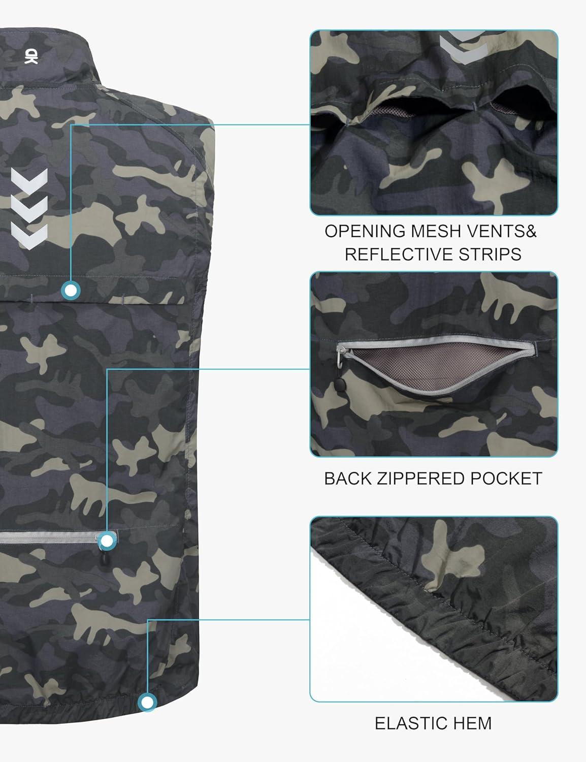 imageLittle Donkey Andy Mens Lightweight Quick Dry Vest Packble Outerwear Sleeveless Windproof Jacket for Golfing Cycling RunningCamo
