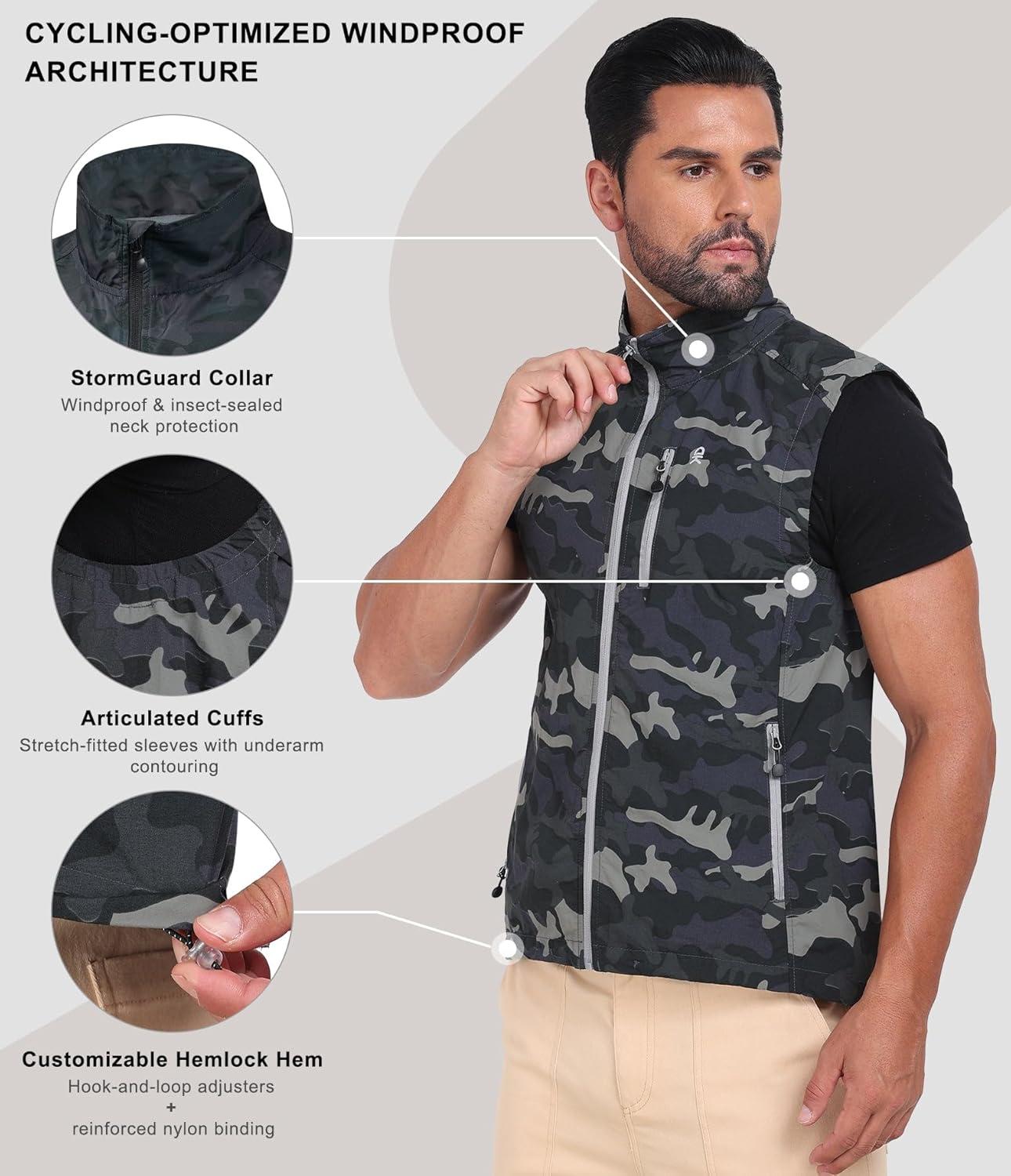 imageLittle Donkey Andy Mens Lightweight Quick Dry Vest Packble Outerwear Sleeveless Windproof Jacket for Golfing Cycling RunningCamo