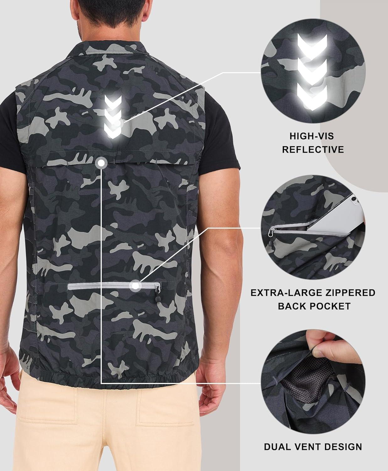 imageLittle Donkey Andy Mens Lightweight Quick Dry Vest Packble Outerwear Sleeveless Windproof Jacket for Golfing Cycling RunningCamo