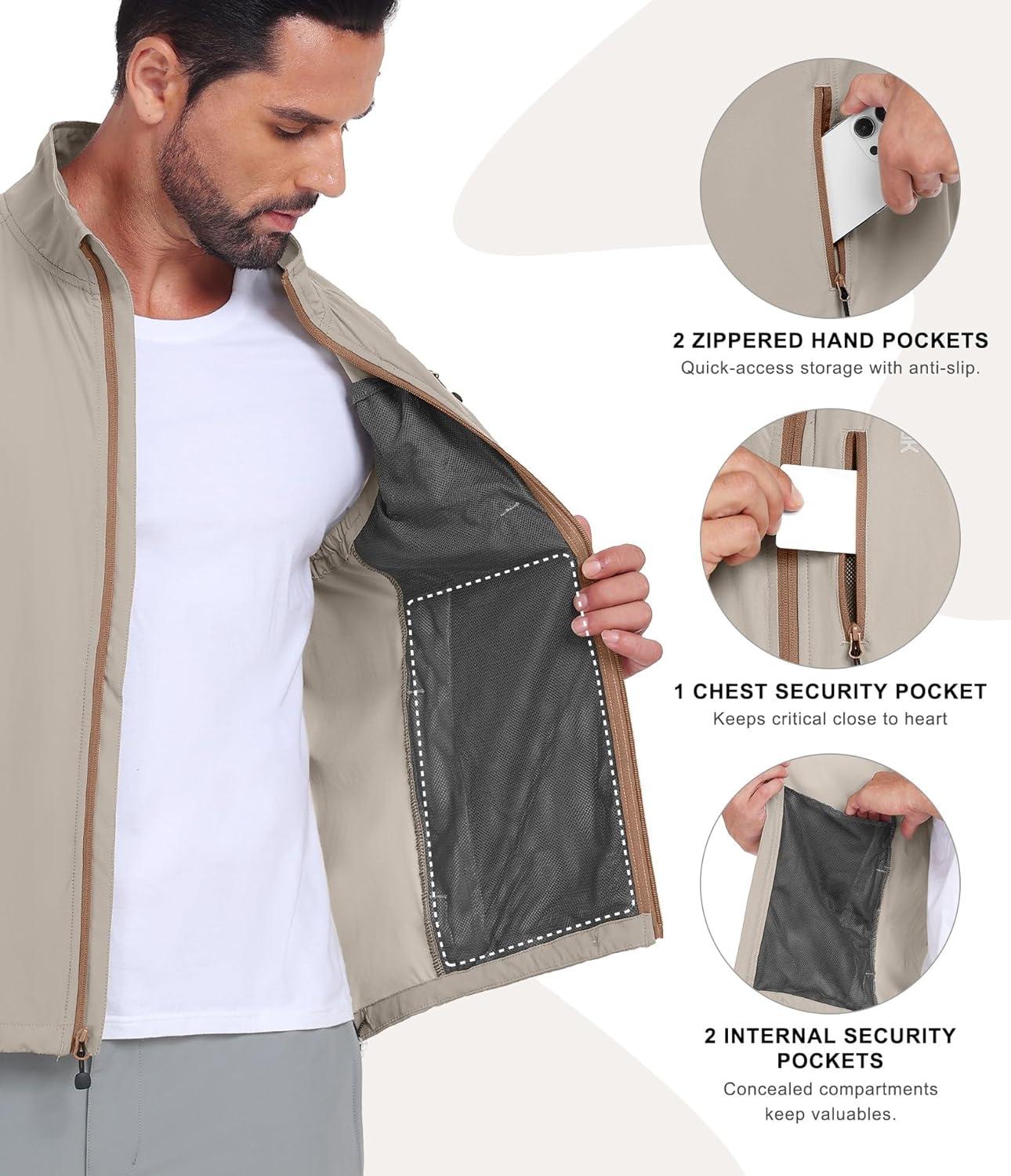 imageLittle Donkey Andy Mens Lightweight Quick Dry Vest Packble Outerwear Sleeveless Windproof Jacket for Golfing Cycling RunningLight Khaki