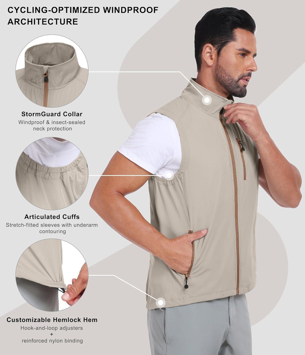imageLittle Donkey Andy Mens Lightweight Quick Dry Vest Packble Outerwear Sleeveless Windproof Jacket for Golfing Cycling RunningLight Khaki
