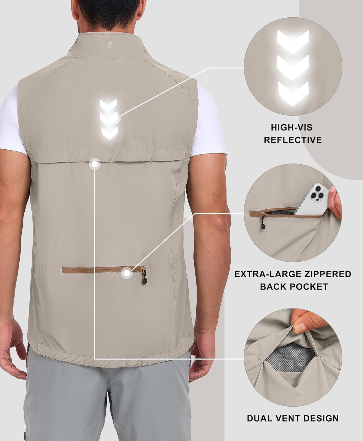 imageLittle Donkey Andy Mens Lightweight Quick Dry Vest Packble Outerwear Sleeveless Windproof Jacket for Golfing Cycling RunningLight Khaki