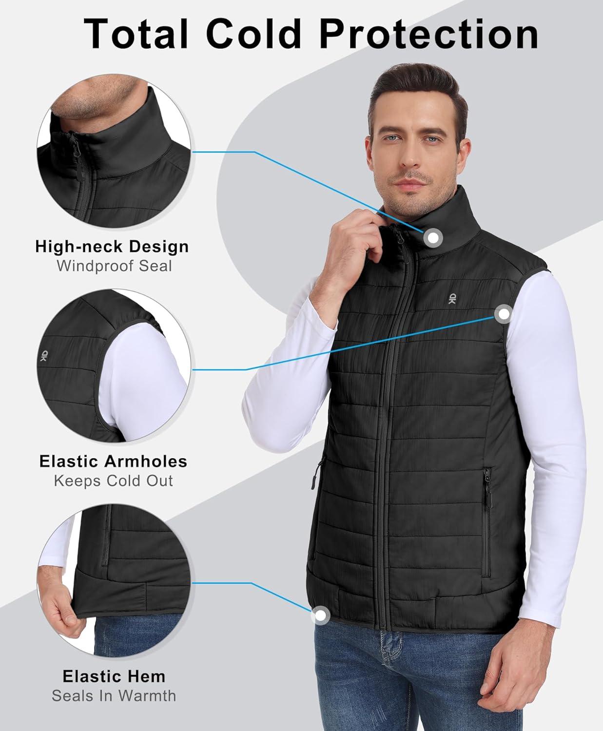 imageLittle Donkey Andy Mens Packable Lightweight Puffer Vest with Recycled Insulation for Running GolfBlack