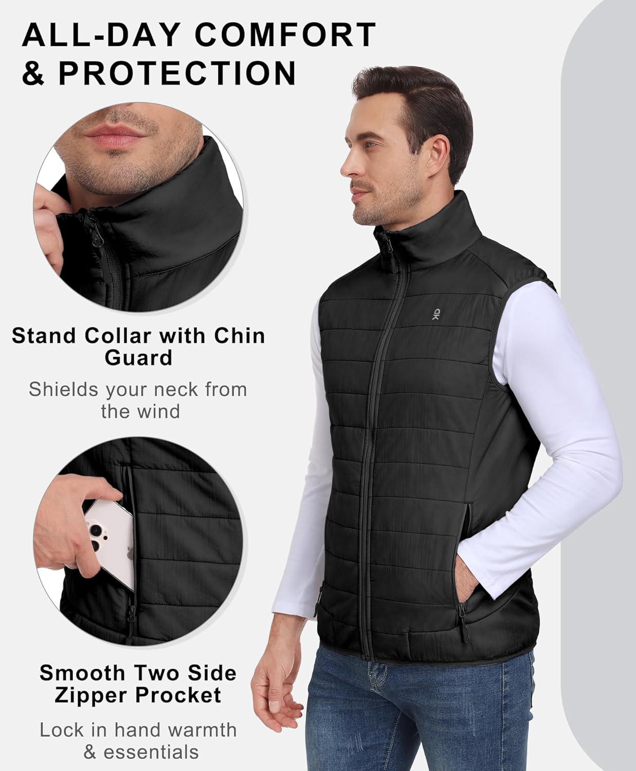 imageLittle Donkey Andy Mens Packable Lightweight Puffer Vest with Recycled Insulation for Running GolfBlack