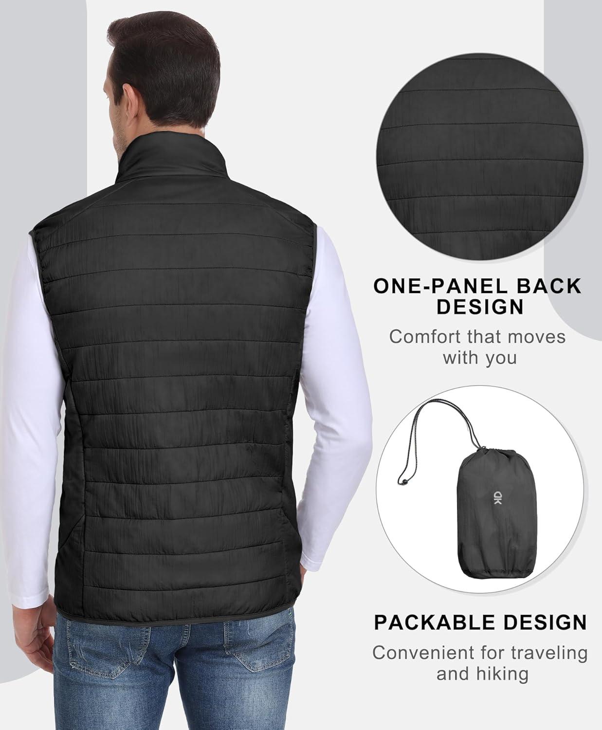 imageLittle Donkey Andy Mens Packable Lightweight Puffer Vest with Recycled Insulation for Running GolfBlack