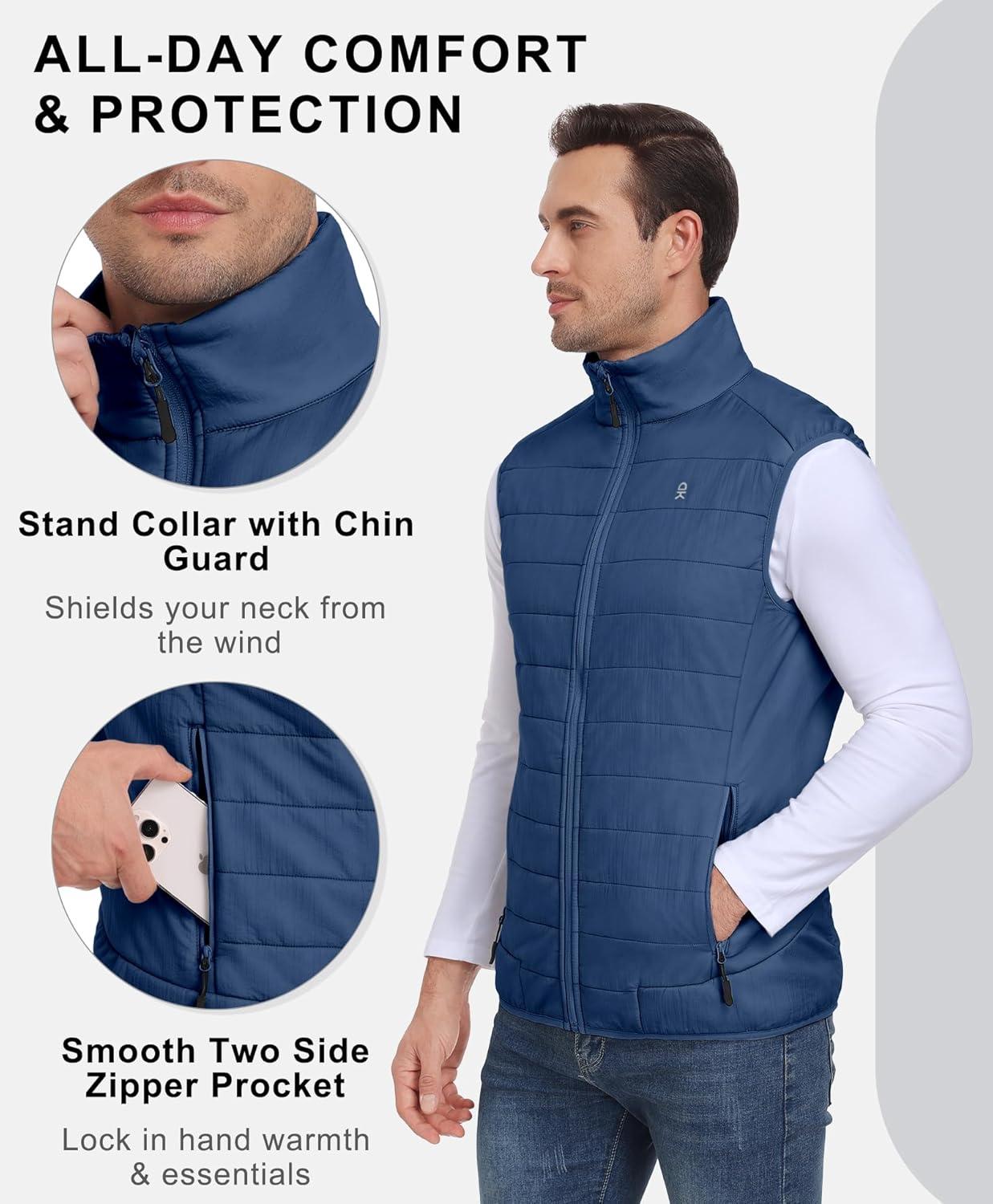 imageLittle Donkey Andy Mens Packable Lightweight Puffer Vest with Recycled Insulation for Running GolfBlue