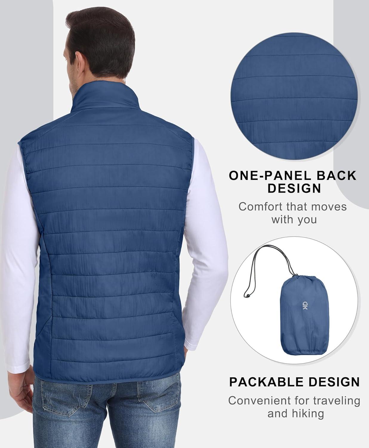 imageLittle Donkey Andy Mens Packable Lightweight Puffer Vest with Recycled Insulation for Running GolfBlue