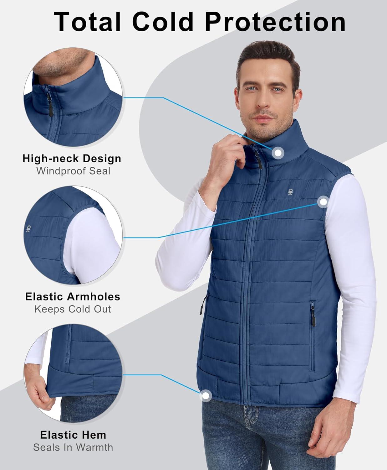 imageLittle Donkey Andy Mens Packable Lightweight Puffer Vest with Recycled Insulation for Running GolfBlue