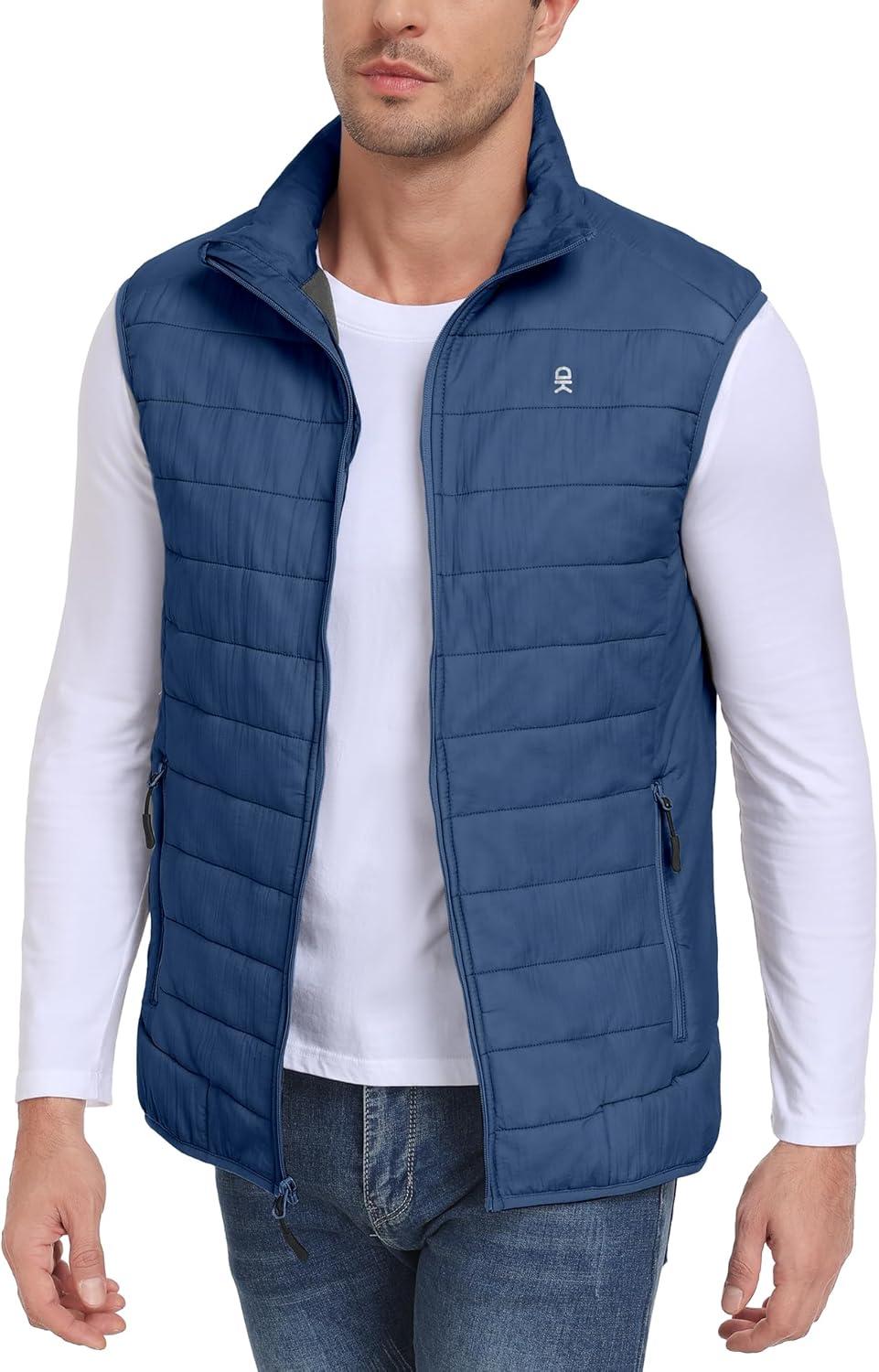 imageLittle Donkey Andy Mens Packable Lightweight Puffer Vest with Recycled Insulation for Running GolfBlue