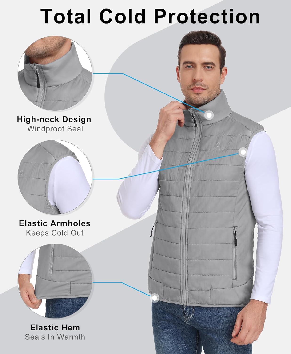 imageLittle Donkey Andy Mens Packable Lightweight Puffer Vest with Recycled Insulation for Running GolfGray