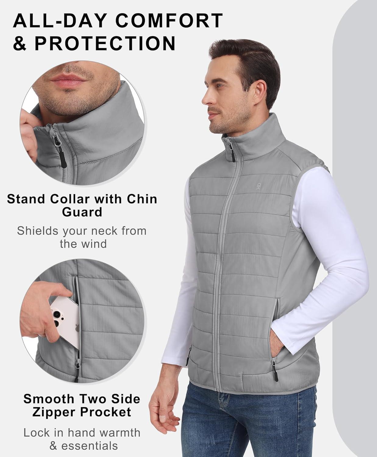imageLittle Donkey Andy Mens Packable Lightweight Puffer Vest with Recycled Insulation for Running GolfGray