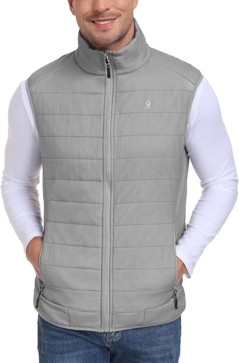 imageLittle Donkey Andy Mens Packable Lightweight Puffer Vest with Recycled Insulation for Running GolfGray