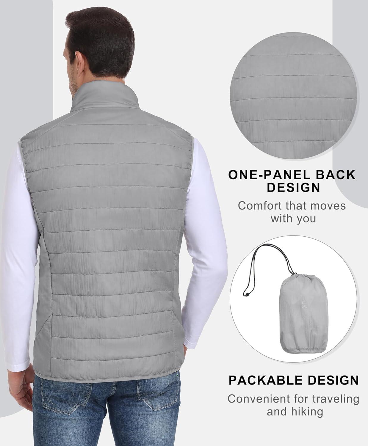 imageLittle Donkey Andy Mens Packable Lightweight Puffer Vest with Recycled Insulation for Running GolfGray
