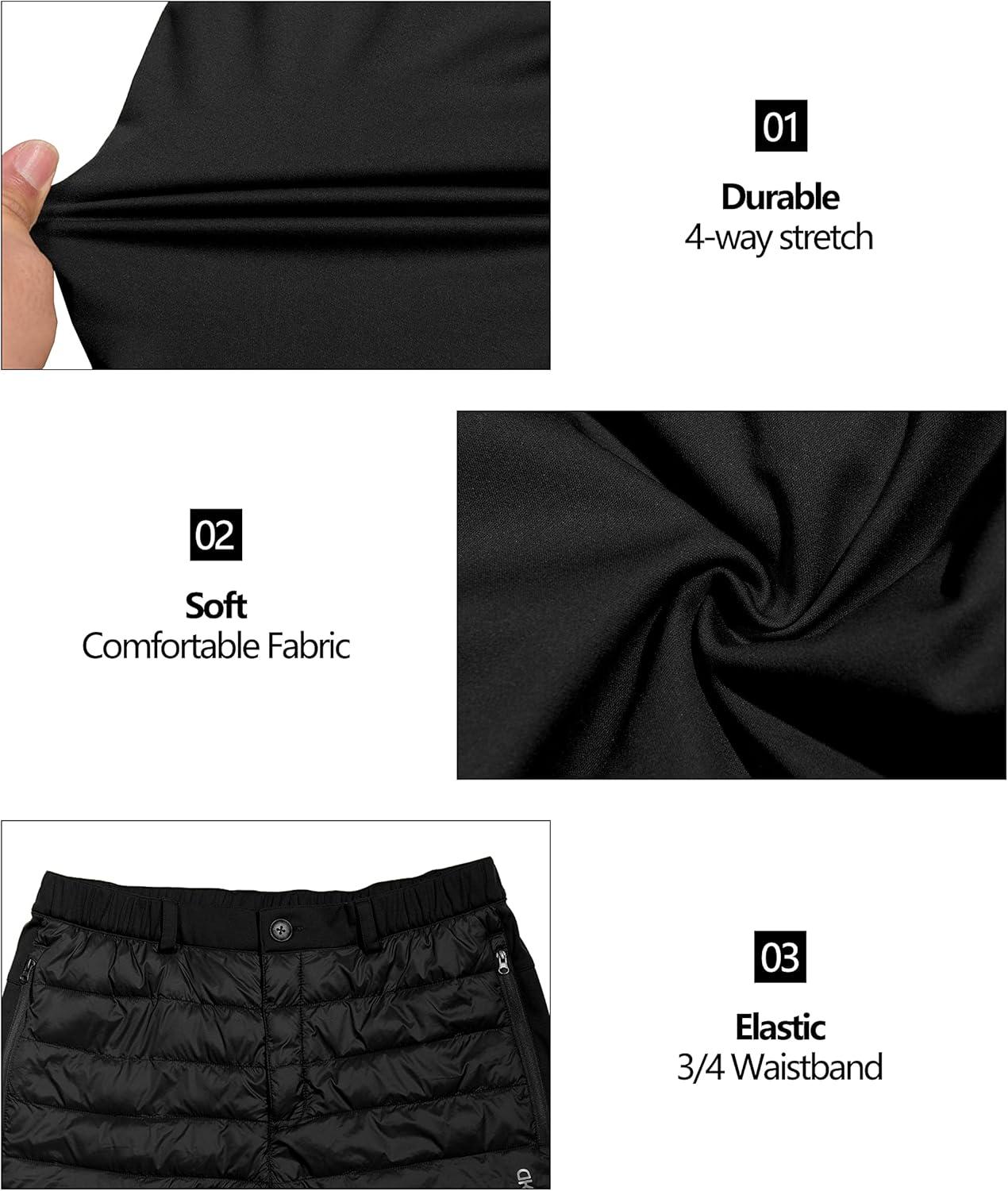 imageLittle Donkey Andy Mens Puffer Pants Warm Fleece Lined Quilted Insulation Snow Ski PantsBlack