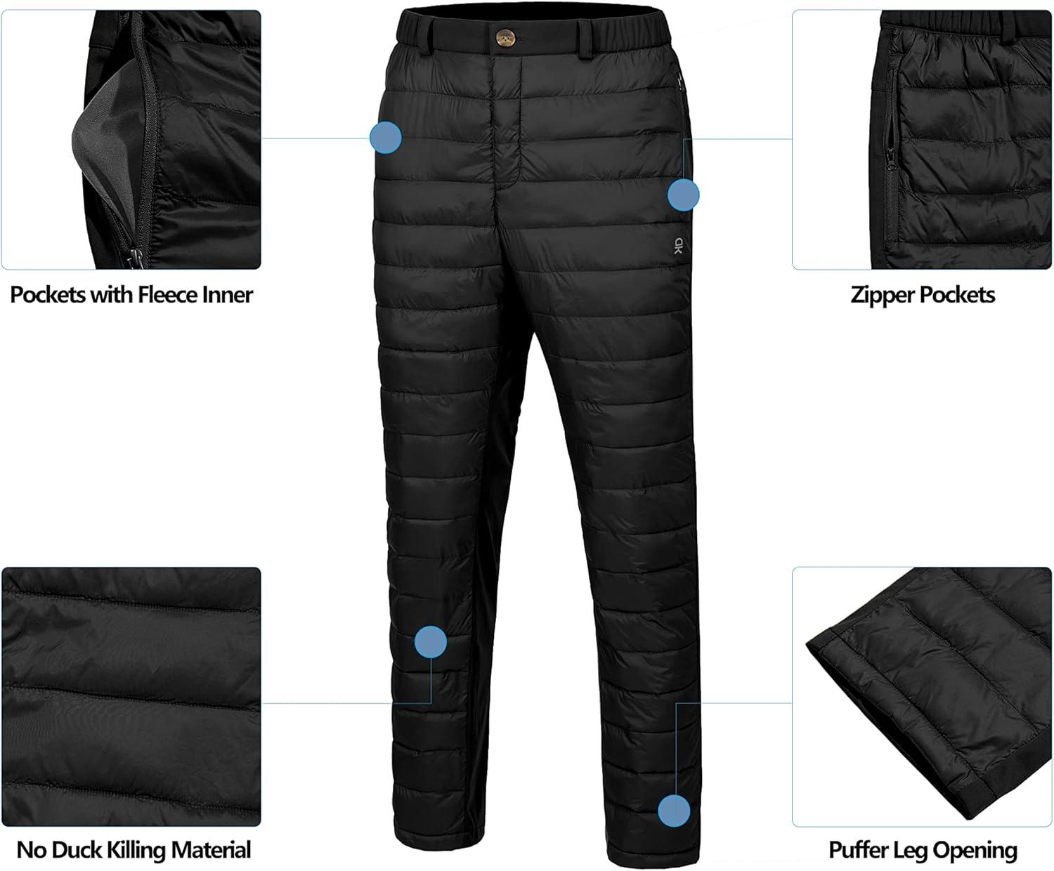 imageLittle Donkey Andy Mens Puffer Pants Warm Fleece Lined Quilted Insulation Snow Ski PantsBlack
