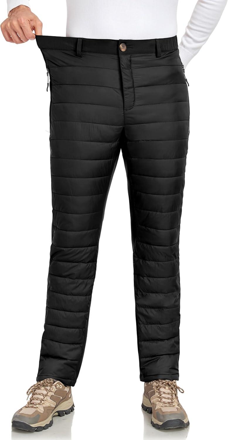 imageLittle Donkey Andy Mens Puffer Pants Warm Fleece Lined Quilted Insulation Snow Ski PantsBlackfleece Lined