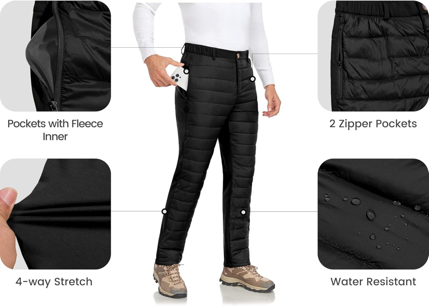 imageLittle Donkey Andy Mens Puffer Pants Warm Fleece Lined Quilted Insulation Snow Ski PantsBlackfleece Lined