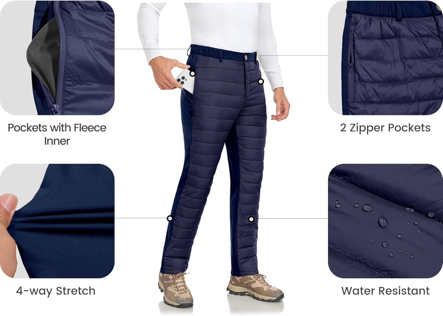 imageLittle Donkey Andy Mens Puffer Pants Warm Fleece Lined Quilted Insulation Snow Ski PantsClassic Bluefleece Lined