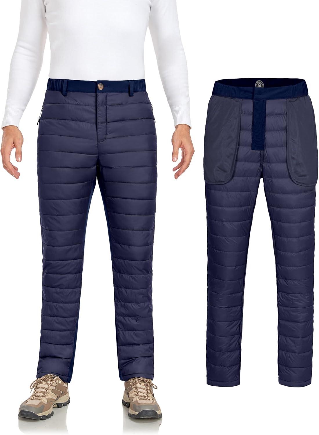 imageLittle Donkey Andy Mens Puffer Pants Warm Fleece Lined Quilted Insulation Snow Ski PantsClassic Bluefleece Lined