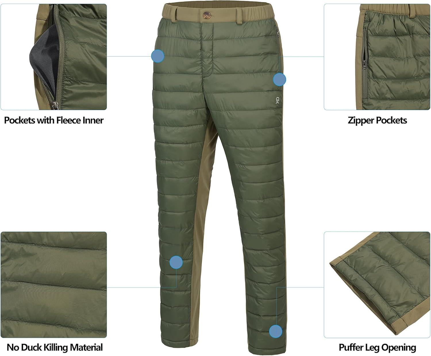 imageLittle Donkey Andy Mens Puffer Pants Warm Fleece Lined Quilted Insulation Snow Ski PantsDark Green