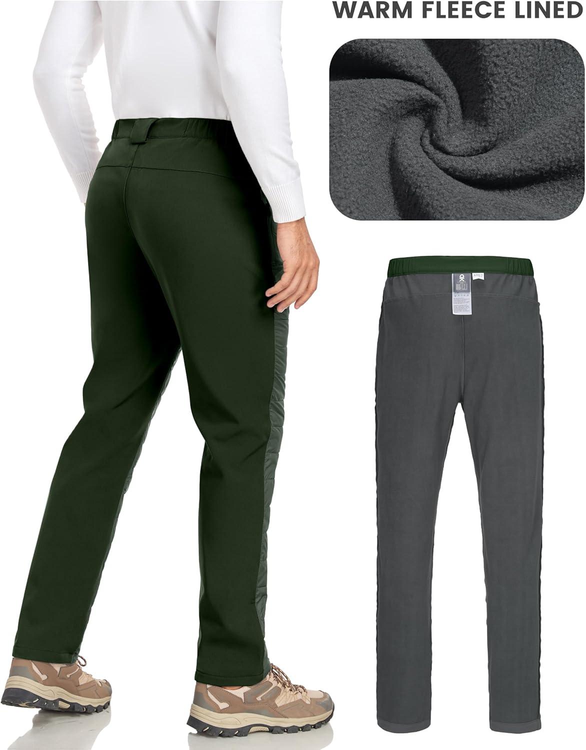 imageLittle Donkey Andy Mens Puffer Pants Warm Fleece Lined Quilted Insulation Snow Ski PantsDark Greenfleece Lined