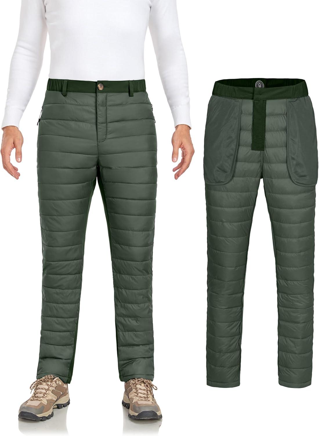 imageLittle Donkey Andy Mens Puffer Pants Warm Fleece Lined Quilted Insulation Snow Ski PantsDark Greenfleece Lined