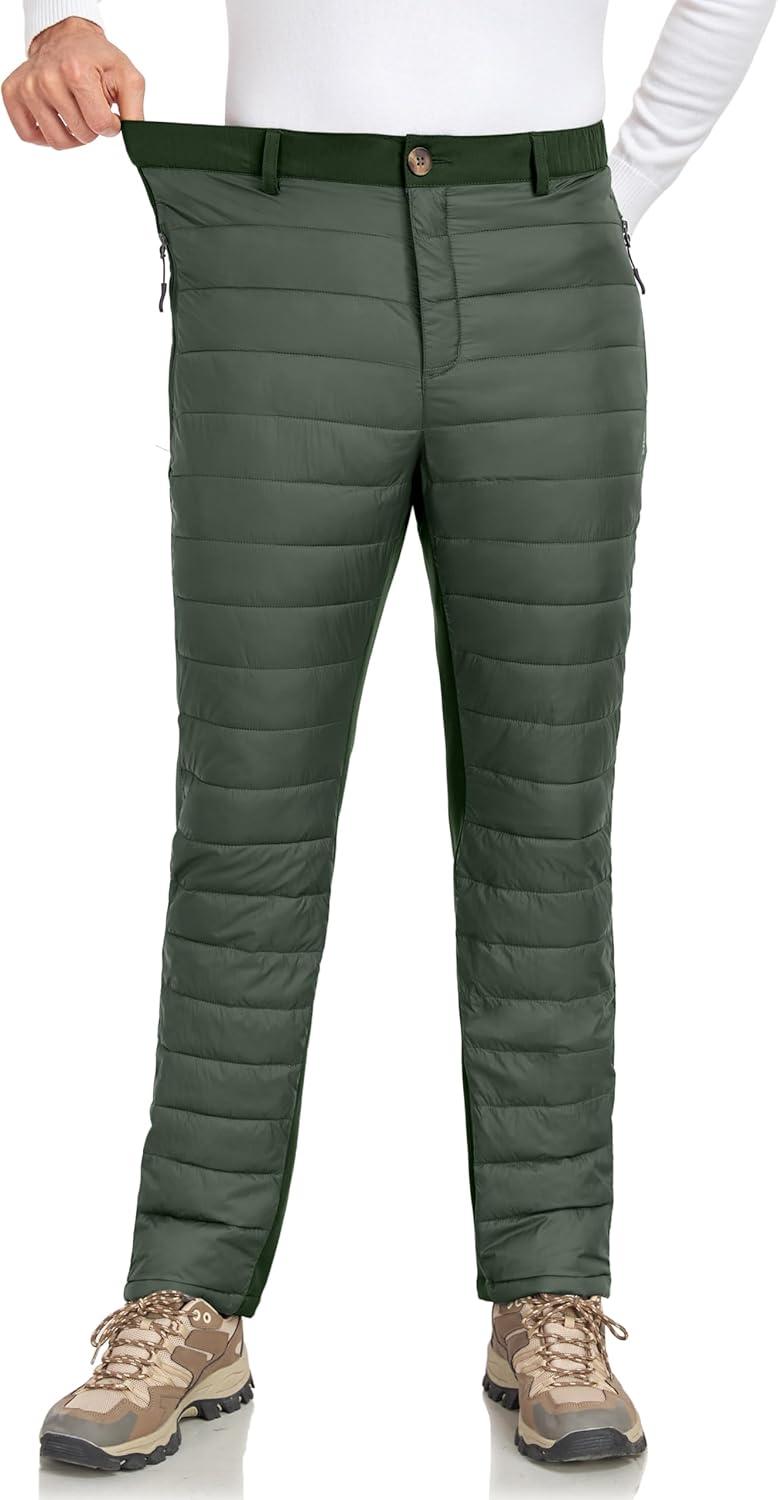 imageLittle Donkey Andy Mens Puffer Pants Warm Fleece Lined Quilted Insulation Snow Ski PantsDark Greenfleece Lined