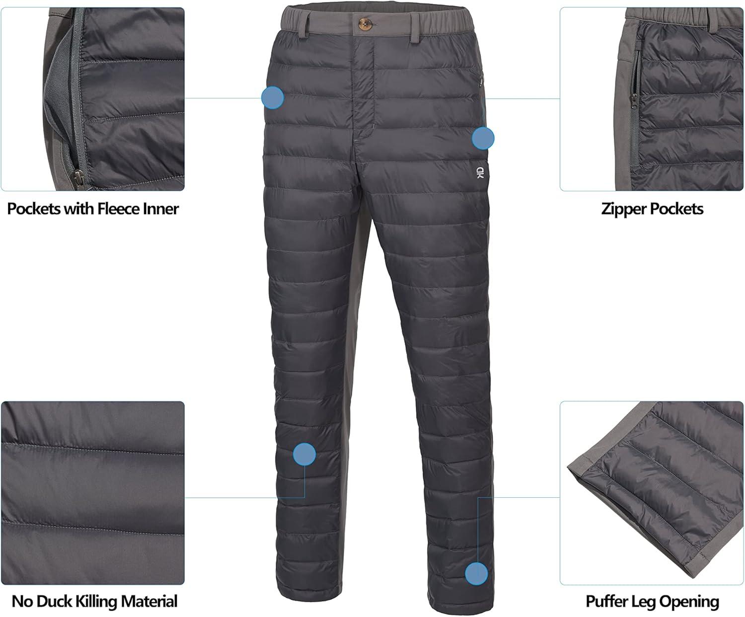 imageLittle Donkey Andy Mens Puffer Pants Warm Fleece Lined Quilted Insulation Snow Ski PantsGrey