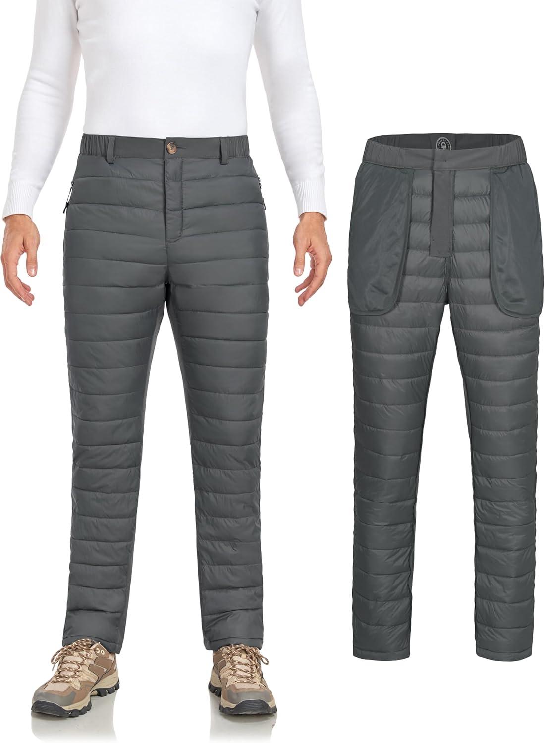 imageLittle Donkey Andy Mens Puffer Pants Warm Fleece Lined Quilted Insulation Snow Ski PantsGreyfleece Lined