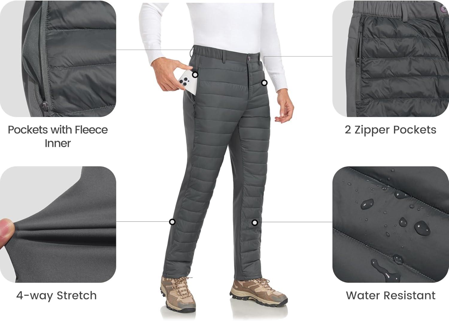 imageLittle Donkey Andy Mens Puffer Pants Warm Fleece Lined Quilted Insulation Snow Ski PantsGreyfleece Lined