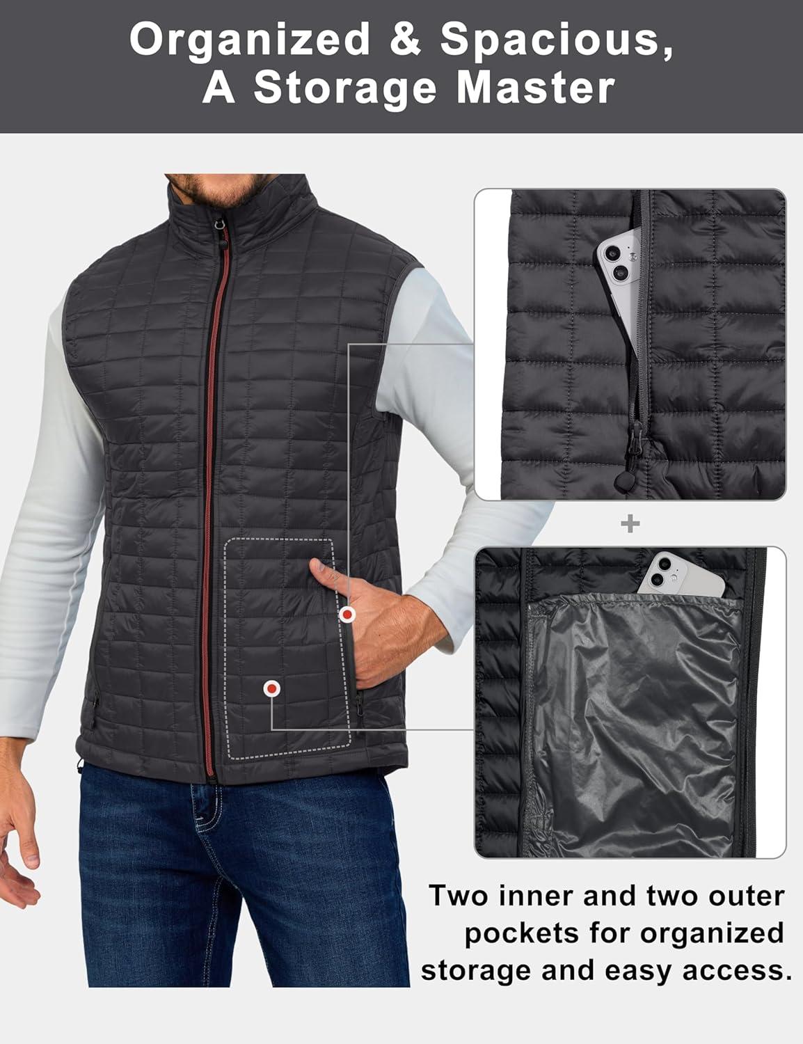 imageLittle Donkey Andy Mens Puffer Vest Lightweight Warm Sleeveless Jacket for Hiking Travel GolfBlackGray