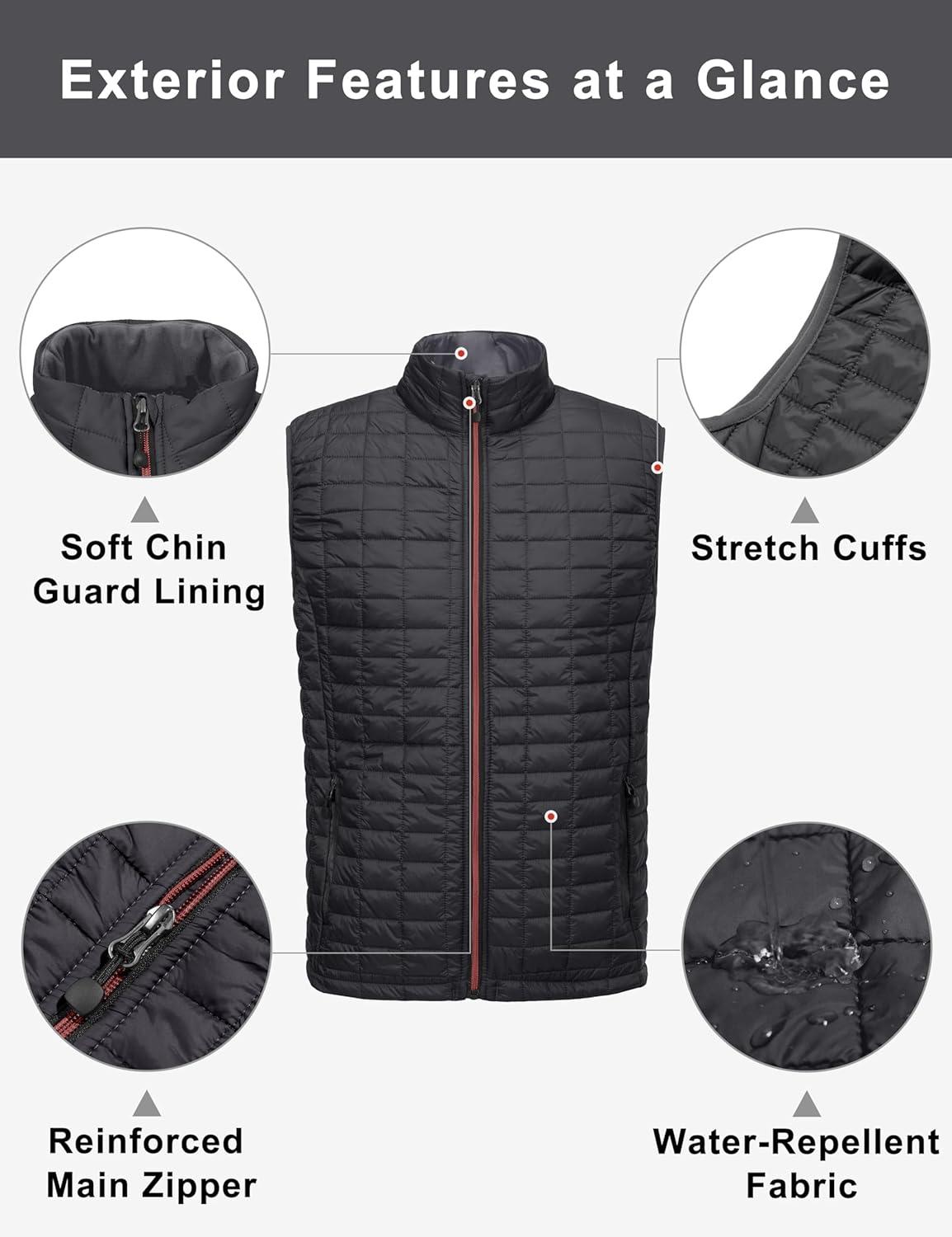 imageLittle Donkey Andy Mens Puffer Vest Lightweight Warm Sleeveless Jacket for Hiking Travel GolfBlackGray