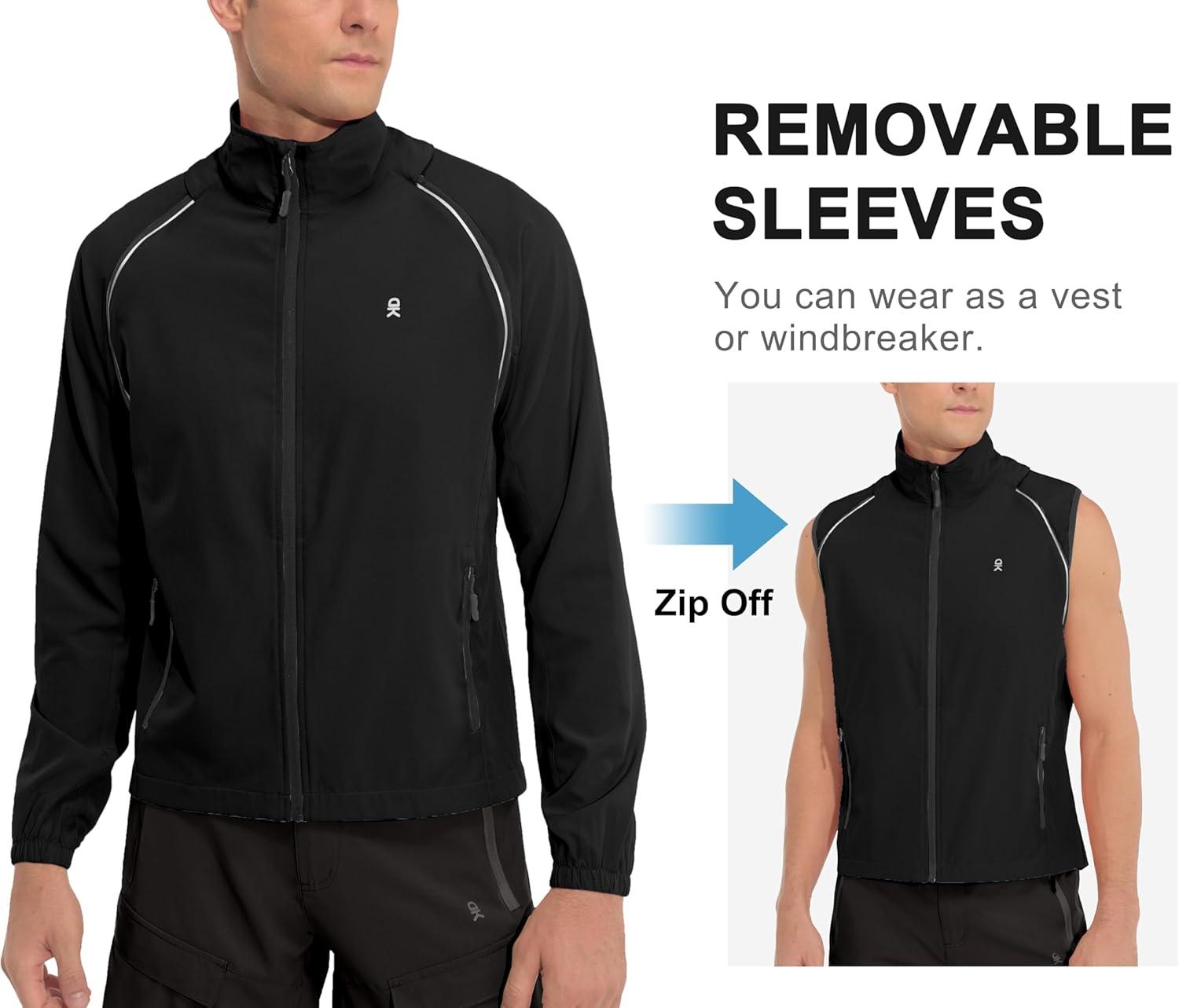 imageLittle Donkey Andy Mens Quickdry Running Jacket Convertible UPF 50 Cycling Jacket Windbreaker with Removable SleevesBlack