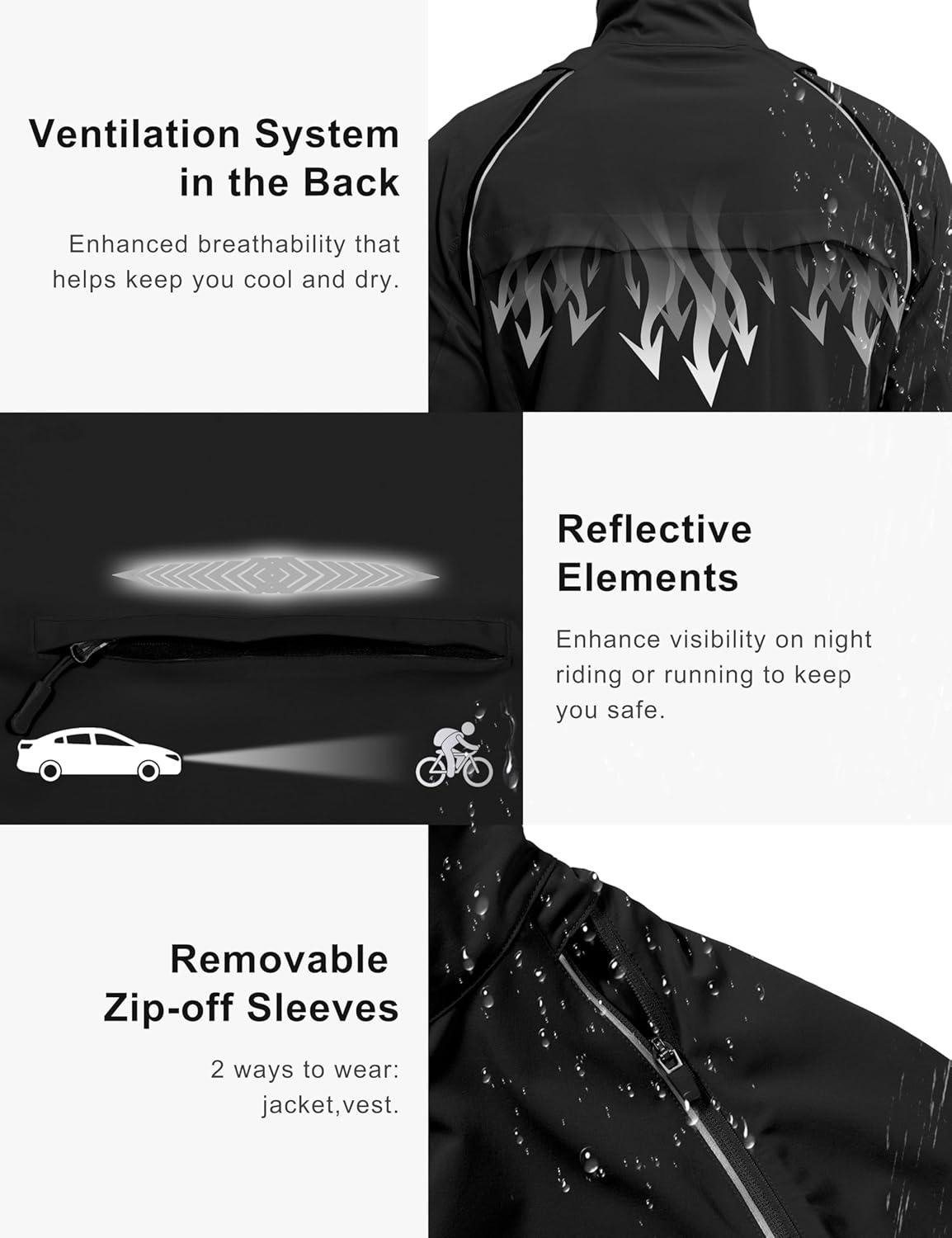 imageLittle Donkey Andy Mens Quickdry Running Jacket Convertible UPF 50 Cycling Jacket Windbreaker with Removable SleevesBlack