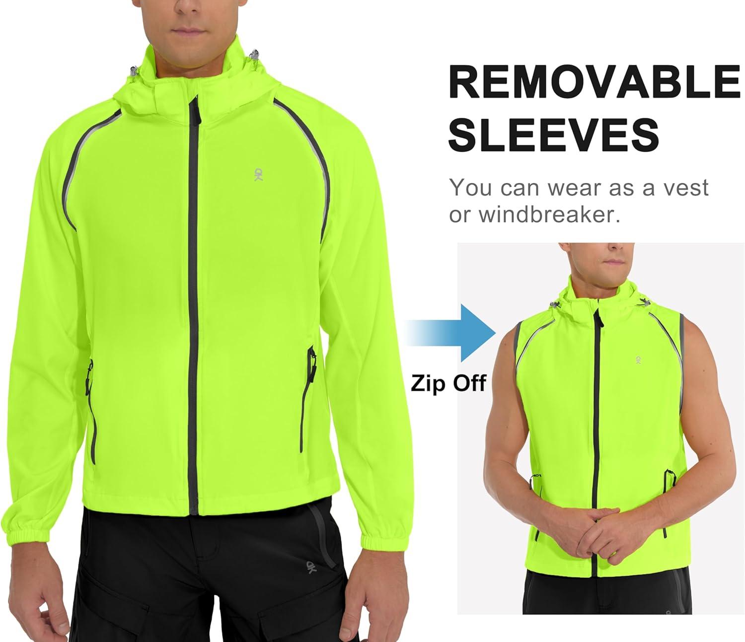 imageLittle Donkey Andy Mens Quickdry Running Jacket Convertible UPF 50 Cycling Jacket Windbreaker with Removable SleevesDetachable Hoodfluorescent Yellow