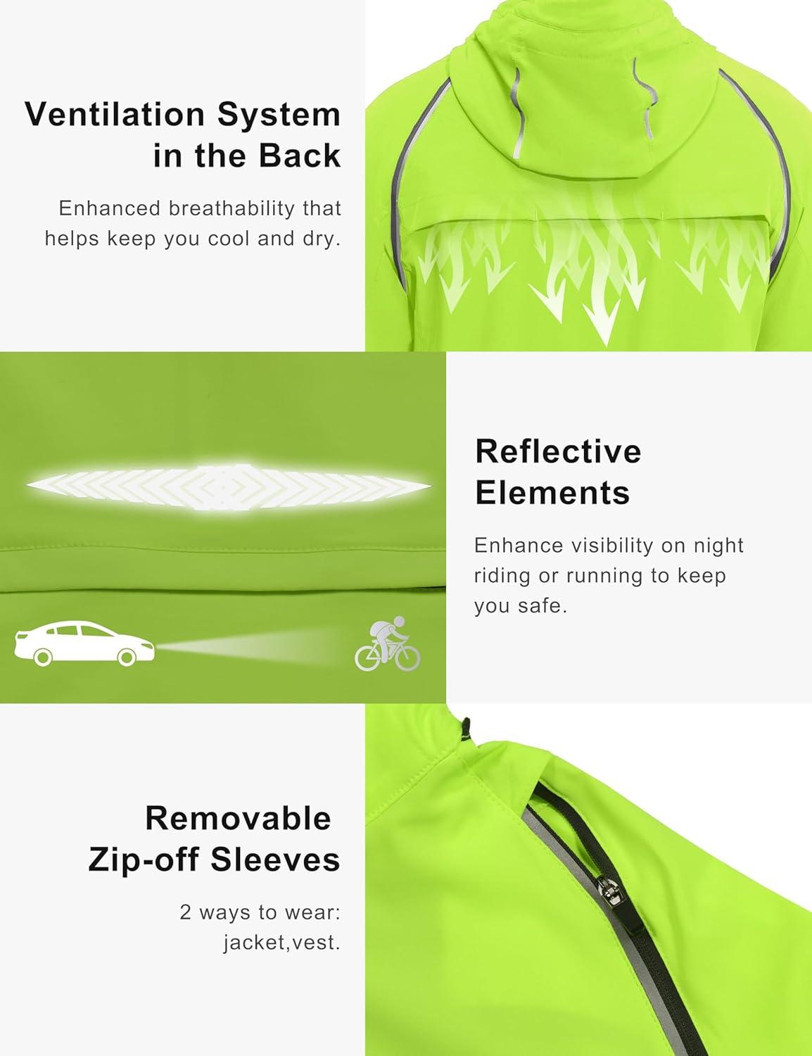 imageLittle Donkey Andy Mens Quickdry Running Jacket Convertible UPF 50 Cycling Jacket Windbreaker with Removable SleevesDetachable Hoodfluorescent Yellow