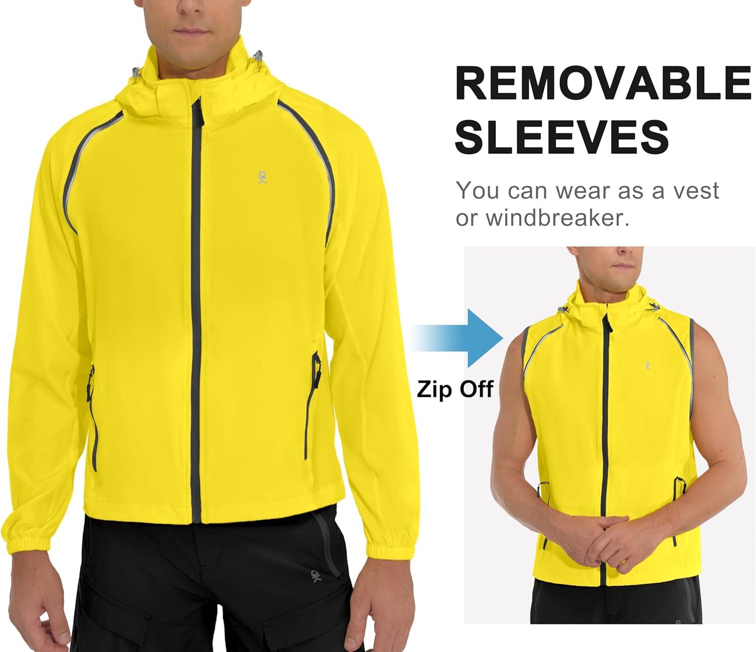imageLittle Donkey Andy Mens Quickdry Running Jacket Convertible UPF 50 Cycling Jacket Windbreaker with Removable SleevesDetachable Hoodyellow