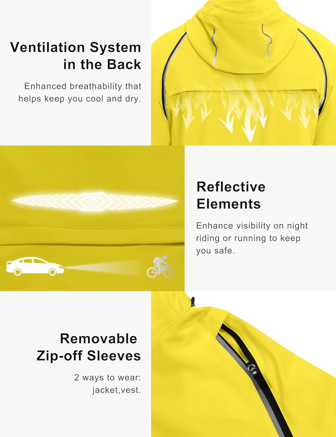 imageLittle Donkey Andy Mens Quickdry Running Jacket Convertible UPF 50 Cycling Jacket Windbreaker with Removable SleevesDetachable Hoodyellow