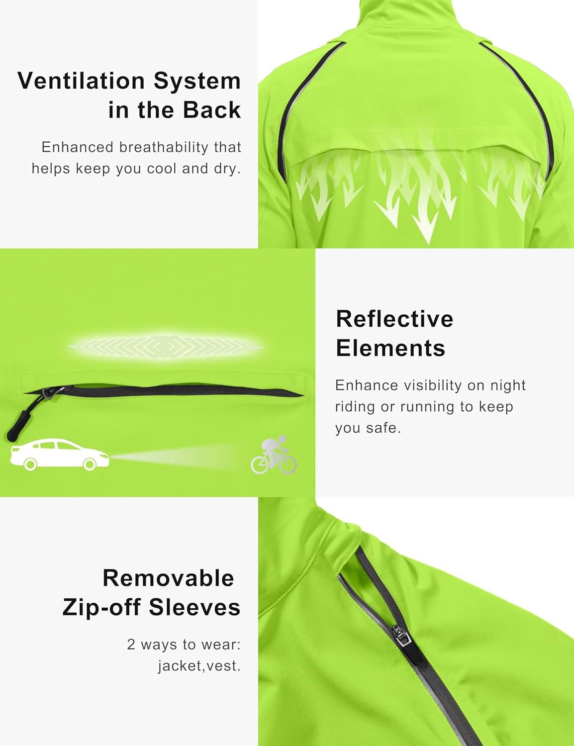 imageLittle Donkey Andy Mens Quickdry Running Jacket Convertible UPF 50 Cycling Jacket Windbreaker with Removable SleevesFluorescent Yellow