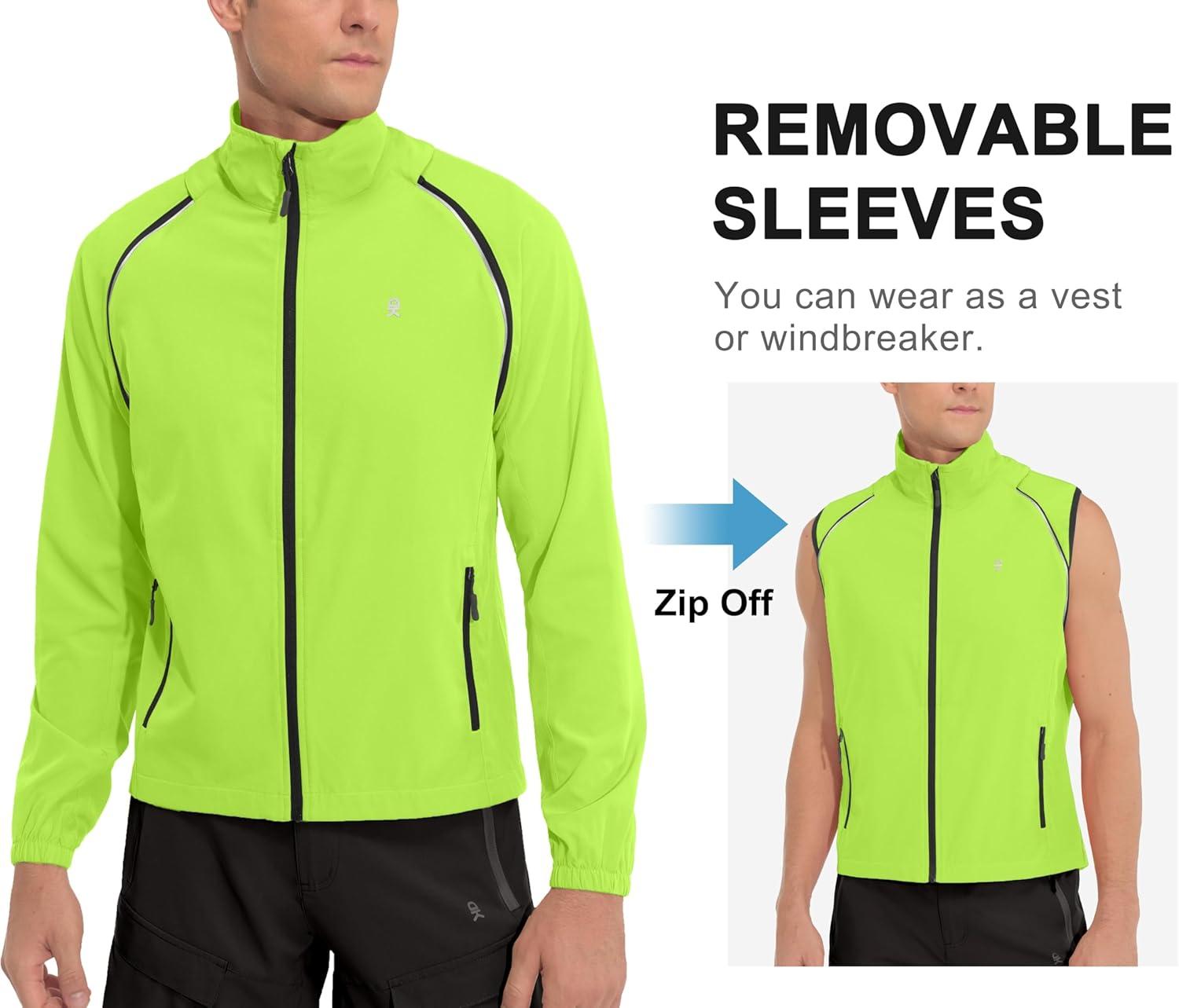 imageLittle Donkey Andy Mens Quickdry Running Jacket Convertible UPF 50 Cycling Jacket Windbreaker with Removable SleevesFluorescent Yellow