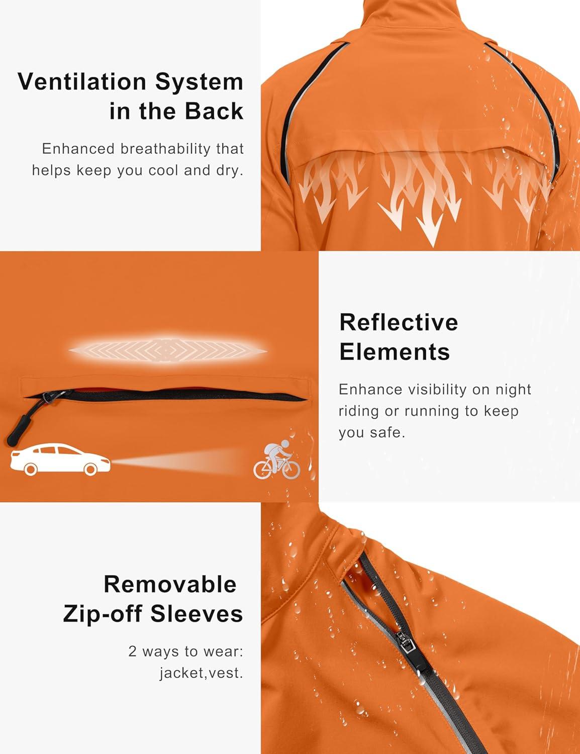 imageLittle Donkey Andy Mens Quickdry Running Jacket Convertible UPF 50 Cycling Jacket Windbreaker with Removable SleevesOrange