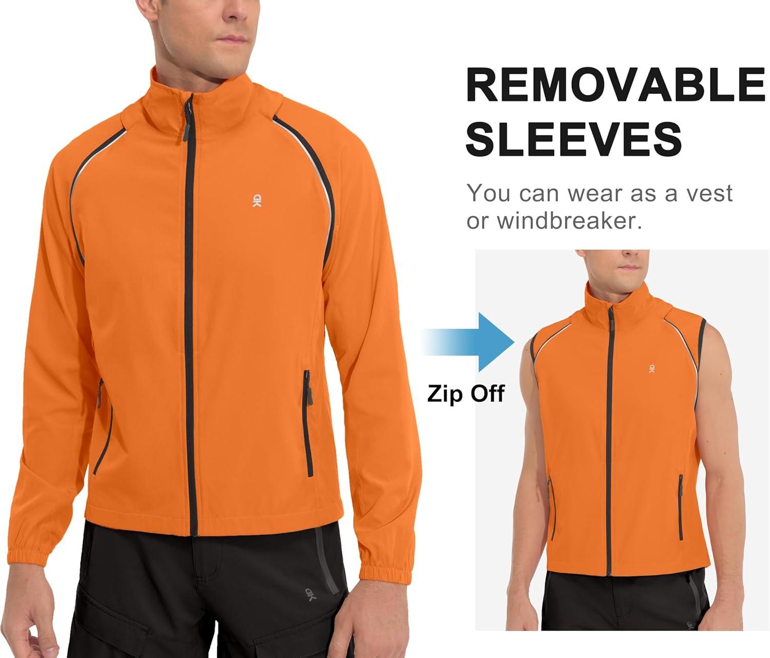 imageLittle Donkey Andy Mens Quickdry Running Jacket Convertible UPF 50 Cycling Jacket Windbreaker with Removable SleevesOrange