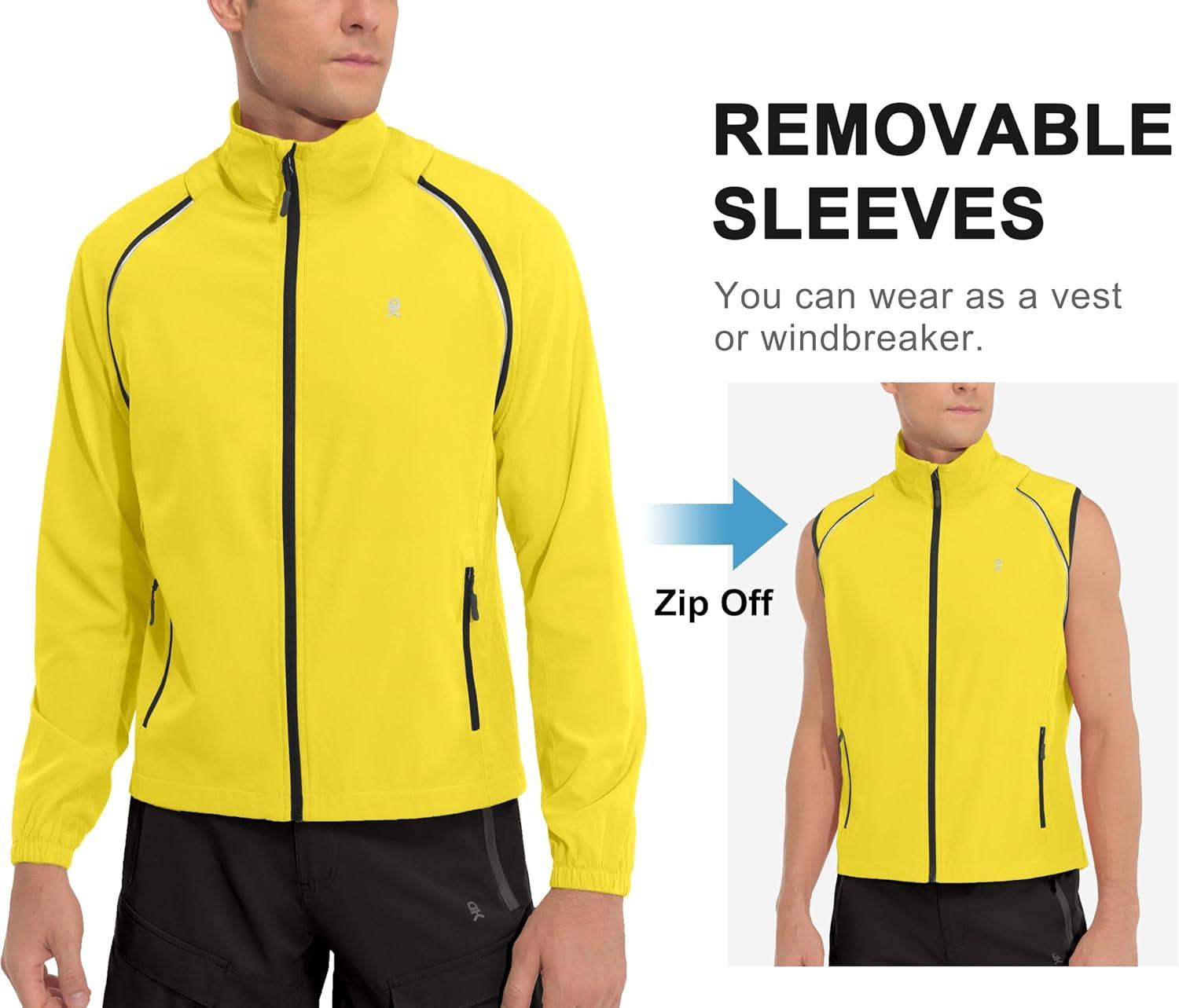 imageLittle Donkey Andy Mens Quickdry Running Jacket Convertible UPF 50 Cycling Jacket Windbreaker with Removable SleevesYellow