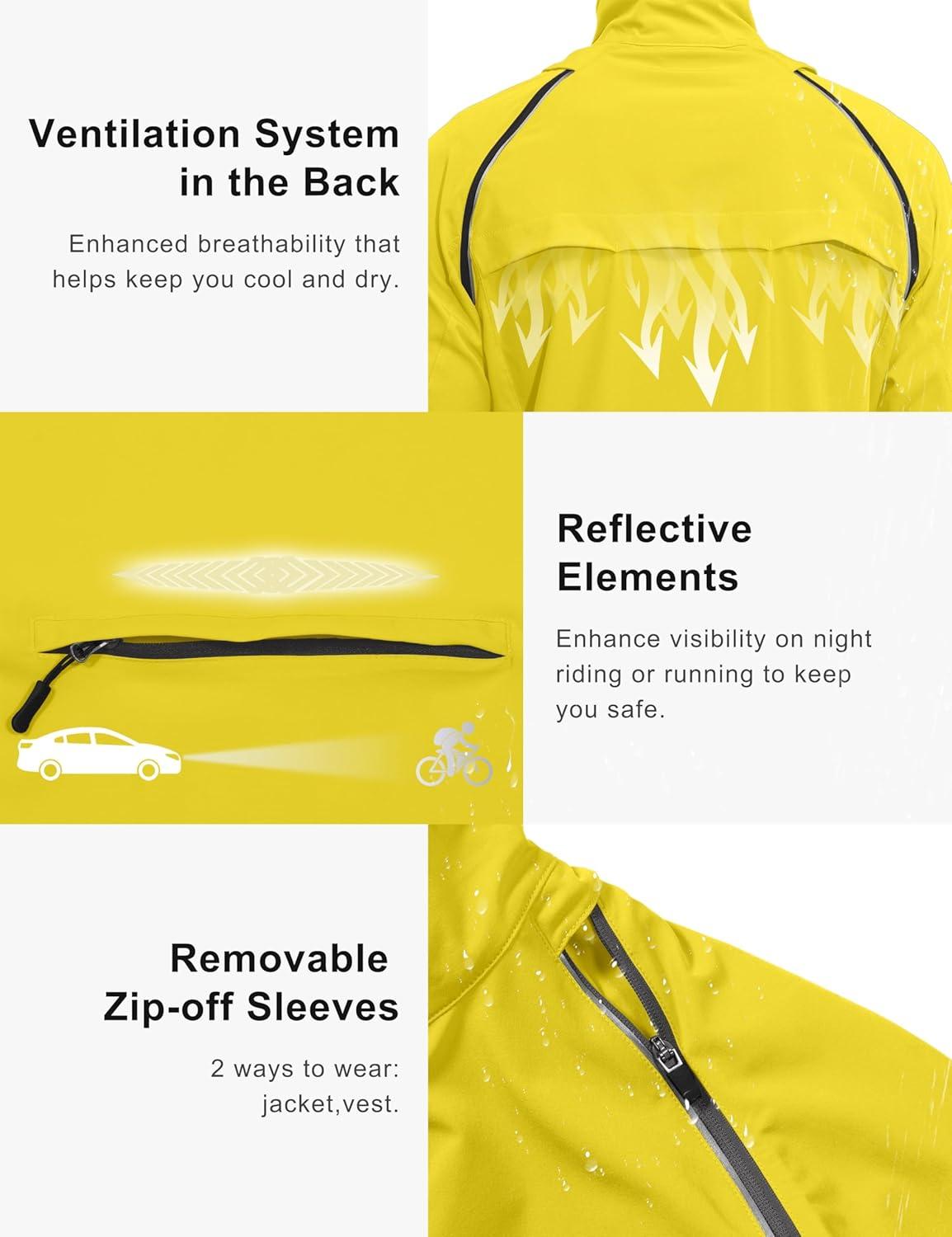 imageLittle Donkey Andy Mens Quickdry Running Jacket Convertible UPF 50 Cycling Jacket Windbreaker with Removable SleevesYellow