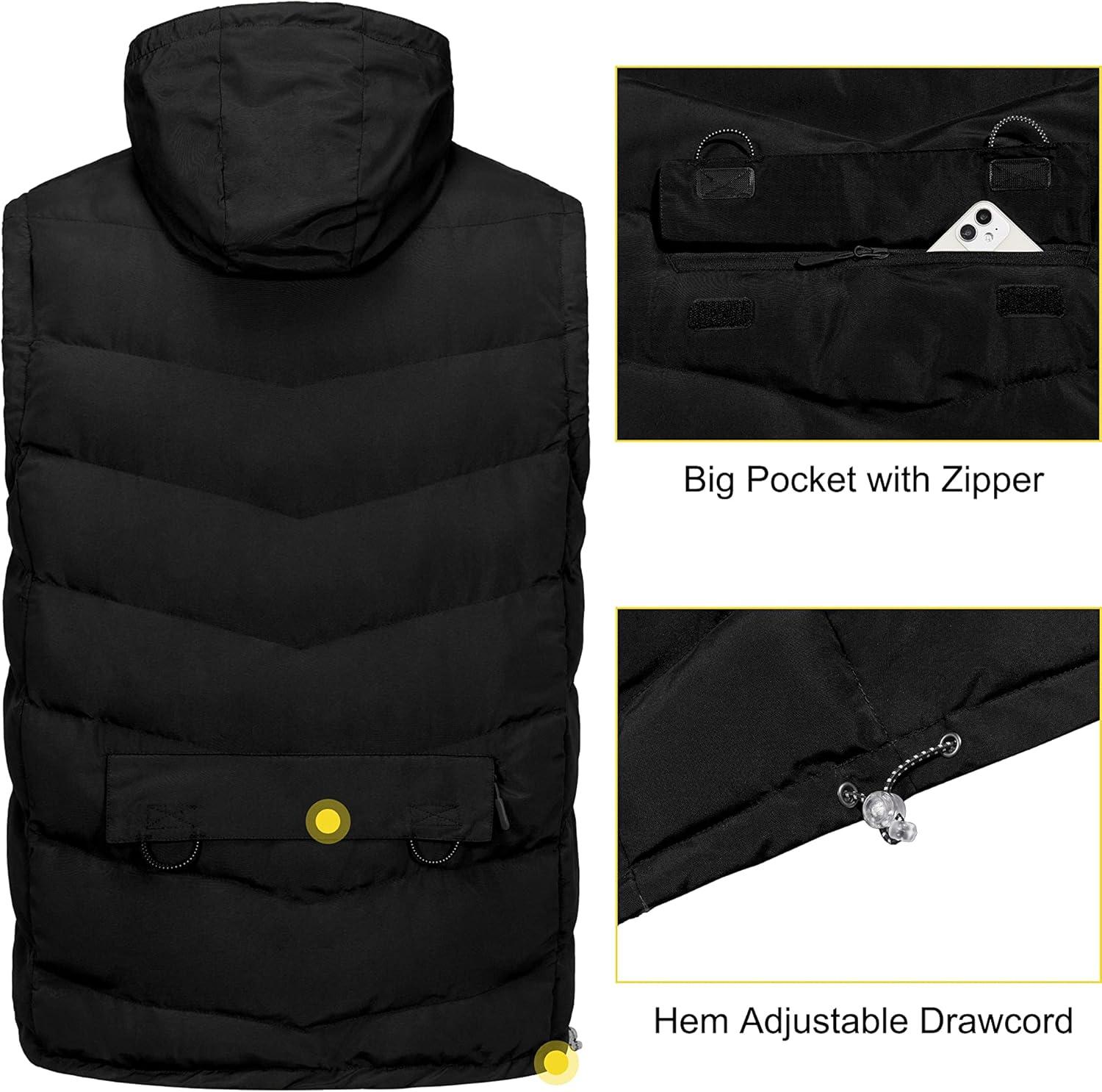 imageLittle Donkey Andy Mens Reversible Fleece Puffy Vest Warm Sleeveless Puffer Jacket with Removable Hood for Golfing HikingBlack