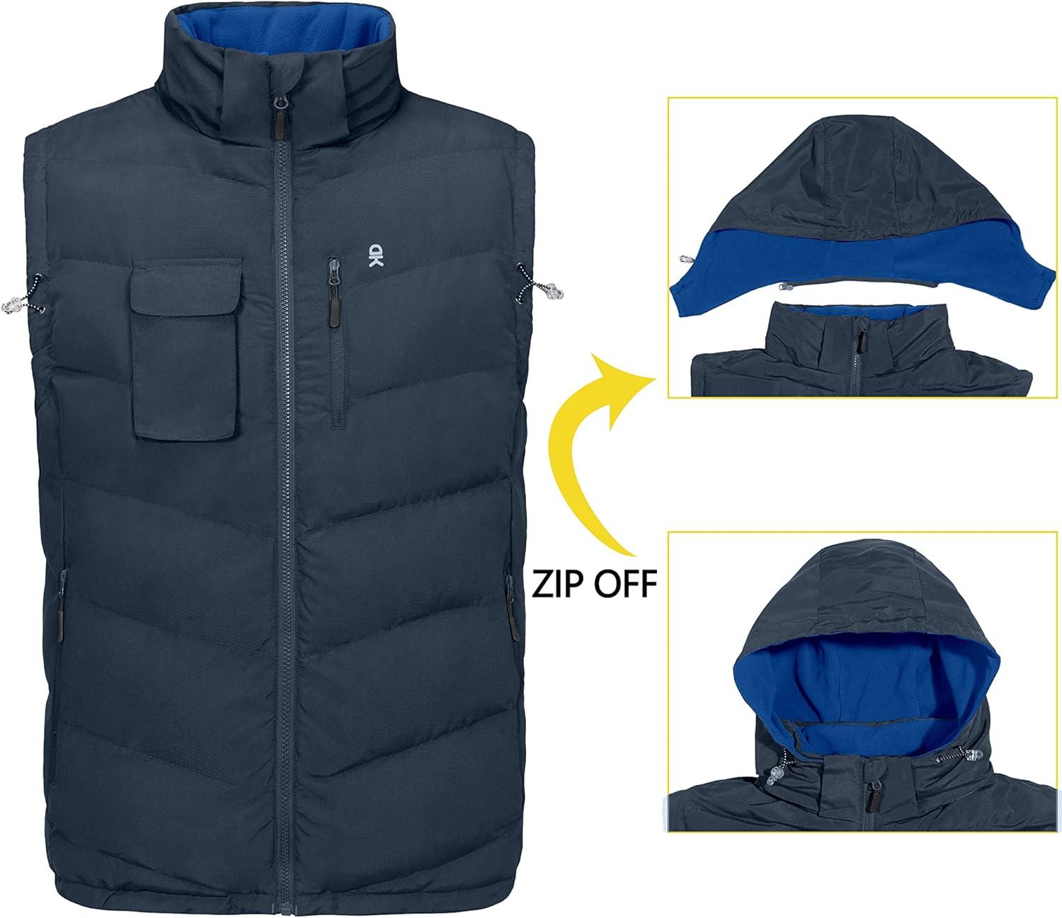 imageLittle Donkey Andy Mens Reversible Fleece Puffy Vest Warm Sleeveless Puffer Jacket with Removable Hood for Golfing HikingBlue