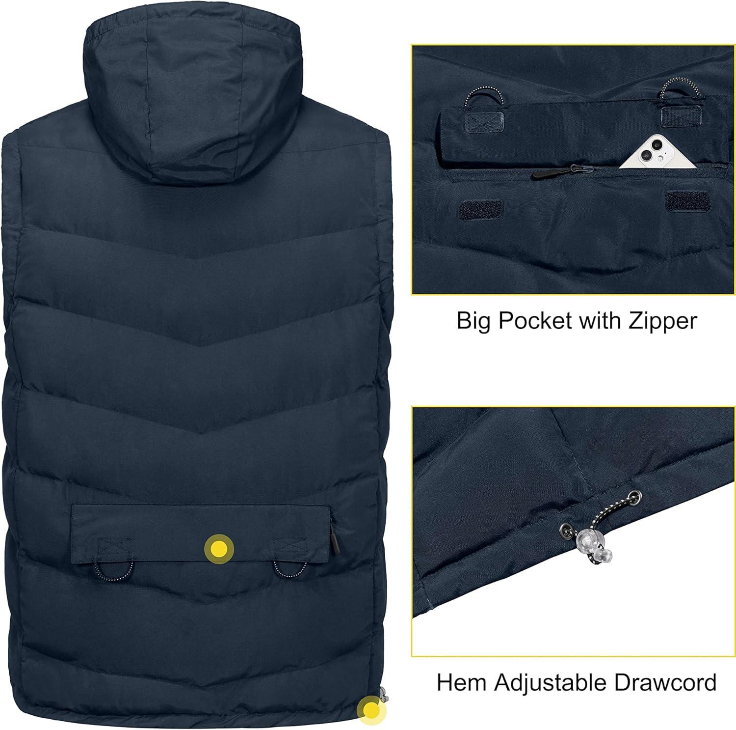 imageLittle Donkey Andy Mens Reversible Fleece Puffy Vest Warm Sleeveless Puffer Jacket with Removable Hood for Golfing HikingBlue