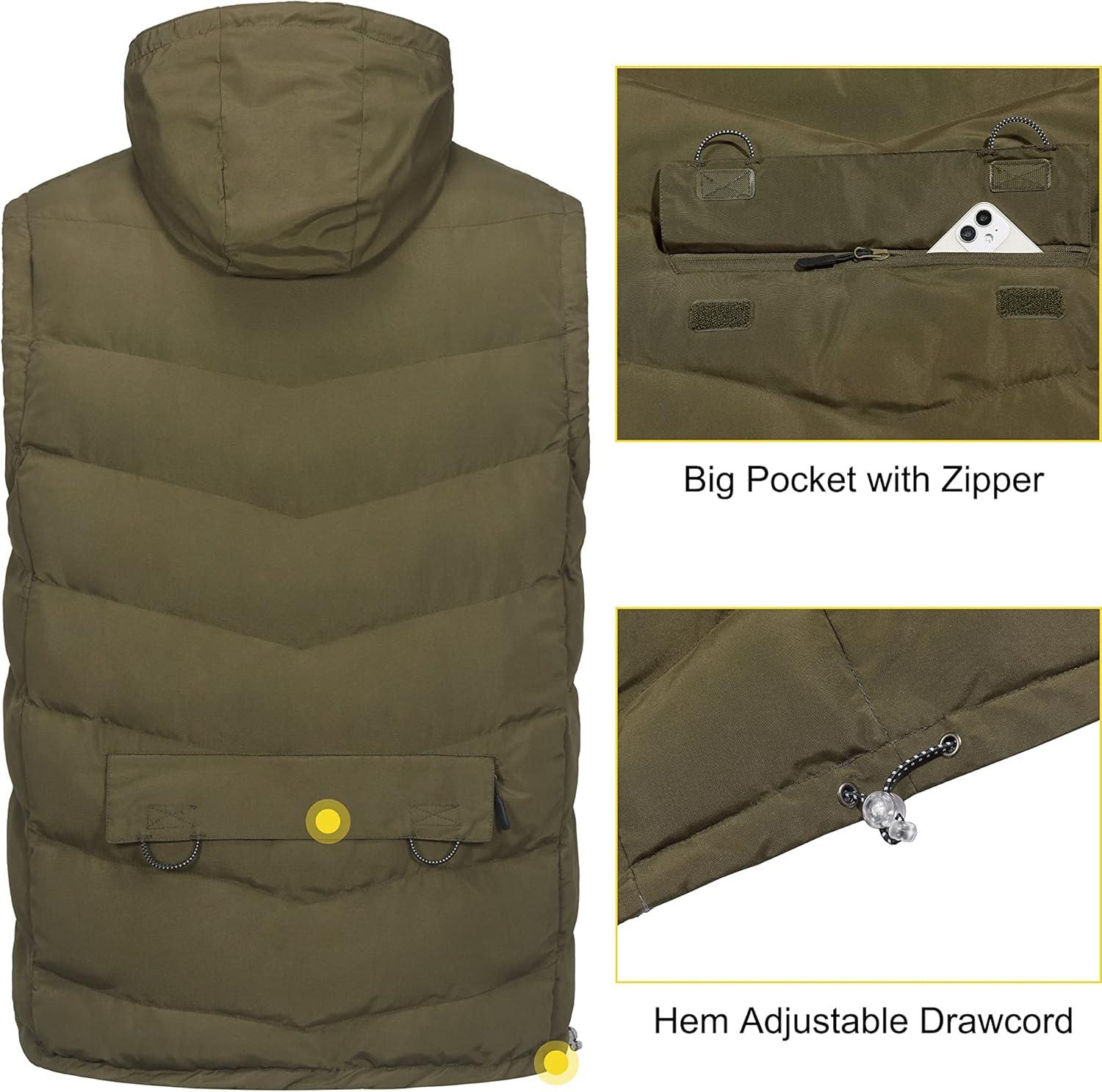 imageLittle Donkey Andy Mens Reversible Fleece Puffy Vest Warm Sleeveless Puffer Jacket with Removable Hood for Golfing HikingLaurel Oak