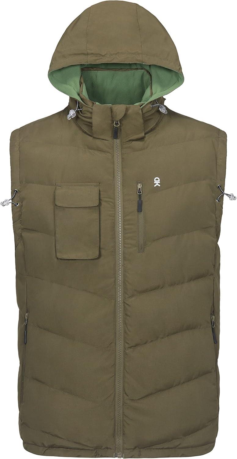 imageLittle Donkey Andy Mens Reversible Fleece Puffy Vest Warm Sleeveless Puffer Jacket with Removable Hood for Golfing HikingLaurel Oak