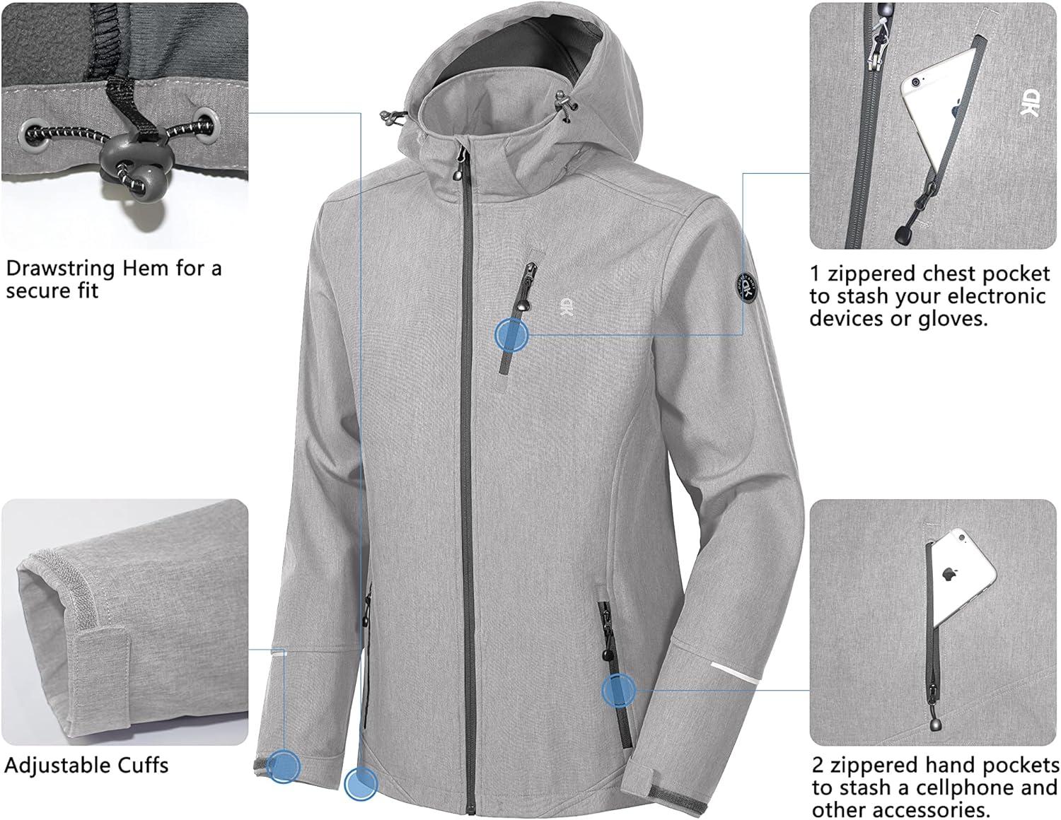 imageLittle Donkey Andy Mens Softshell Jacket Ski Jacket with Removable Hood Fleece LinedChateau Gray Heather